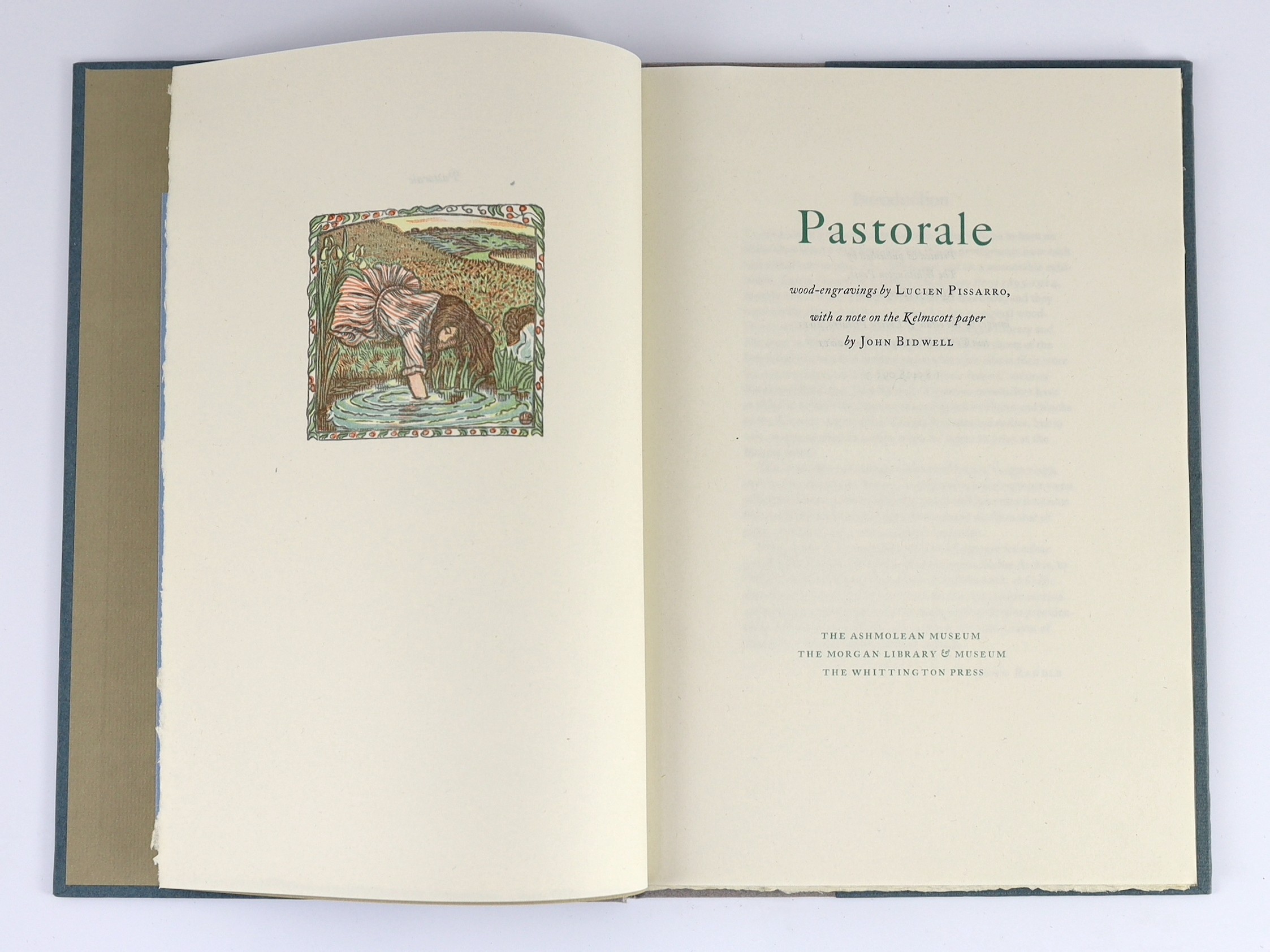 Pissaro, Lucien - Pastorale: wood-engravings ... with a note on the Kelmscott paper by John Bidwell. Limited edition. frontis. & 23 full-page engravings (4 coloured); original 2 tone paper boards, fore and lower edges un